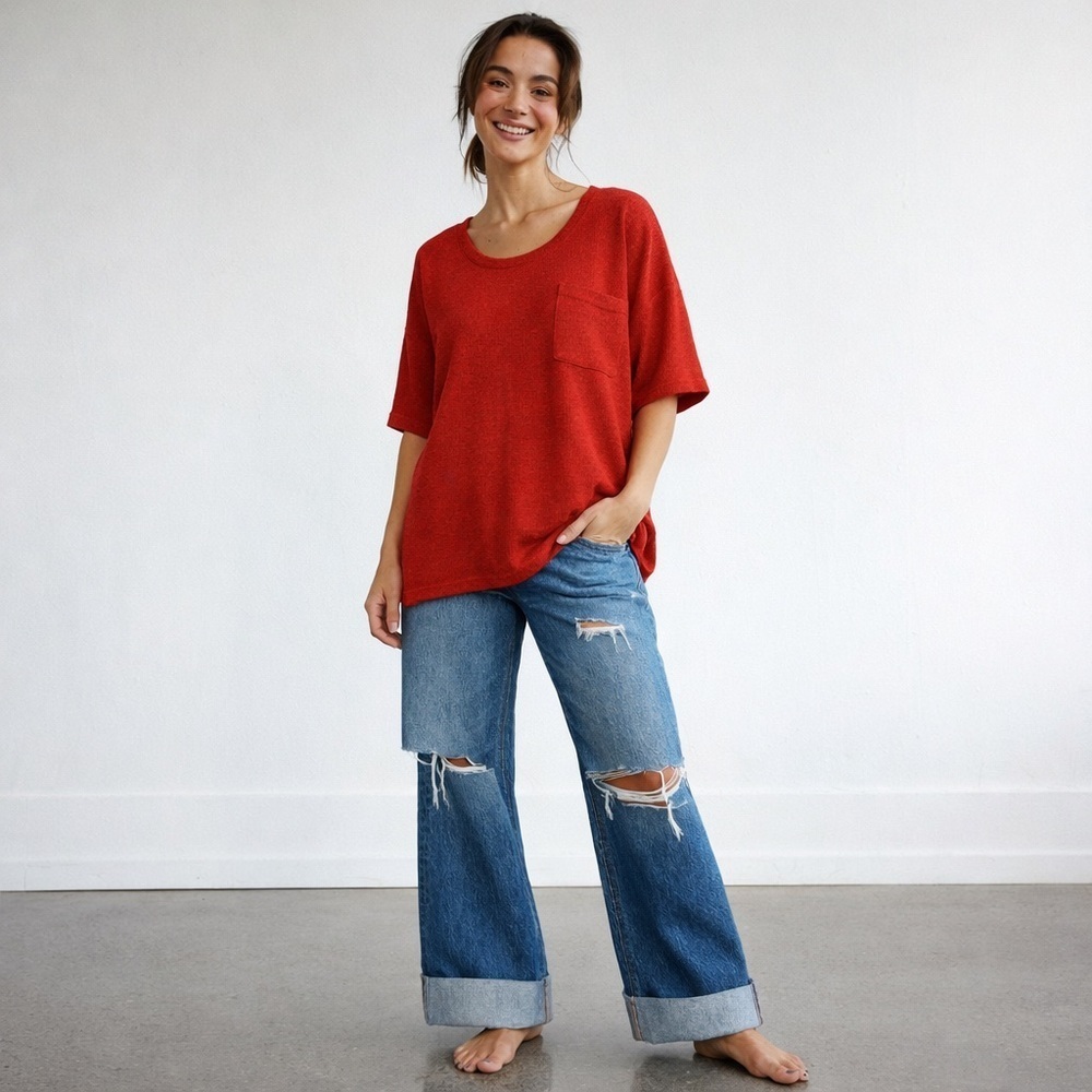 Easel Red Boxy Oversized Lightweight Sweater Size Medium